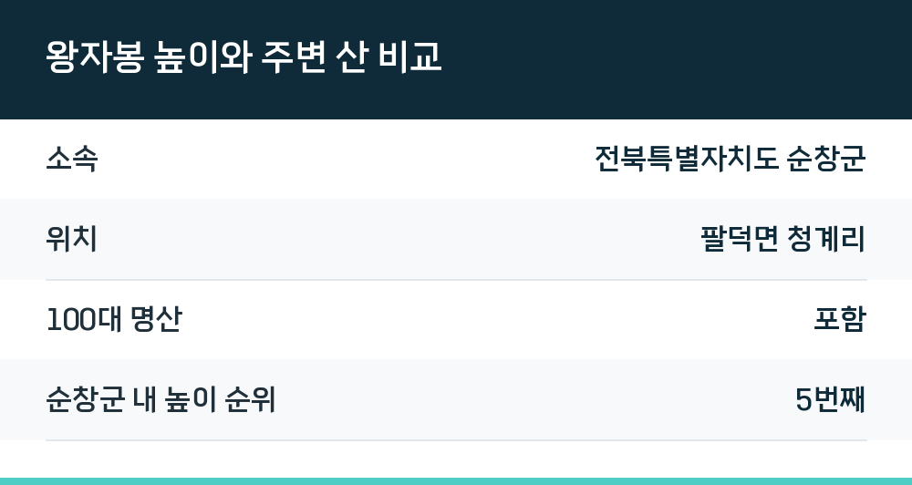 왕자봉 높이와 주변 산 비교