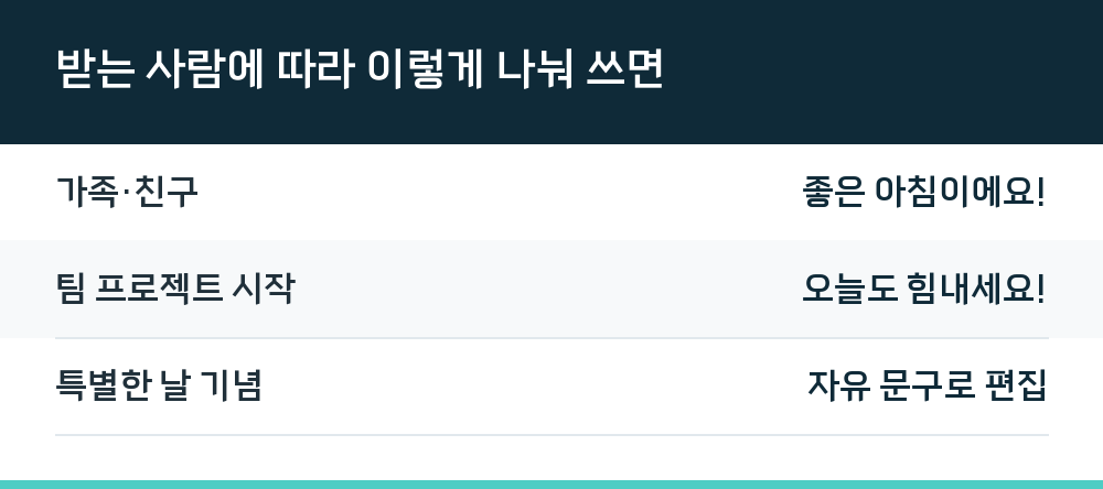 받는 사람에 따라 이렇게 나눠 쓰면