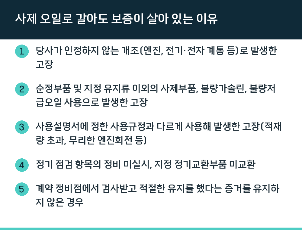 사제 오일로 갈아도 보증이 살아 있는 이유