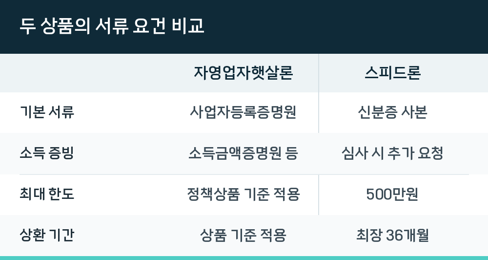 두 상품의 서류 요건 비교