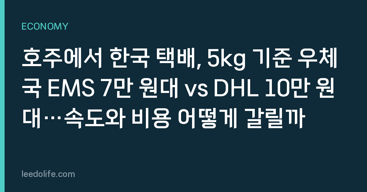 호주에서 한국 택배, 5kg 기준 우체국 EMS 7만 원대 vs DHL 10만 원대…속도와 비용 어떻게 갈릴까