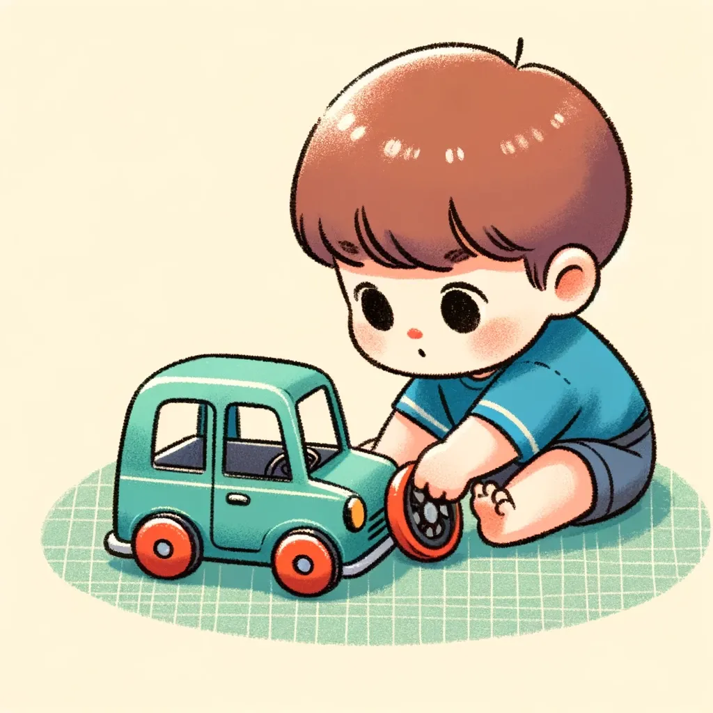 자동차 바퀴만 관심있는 아이
