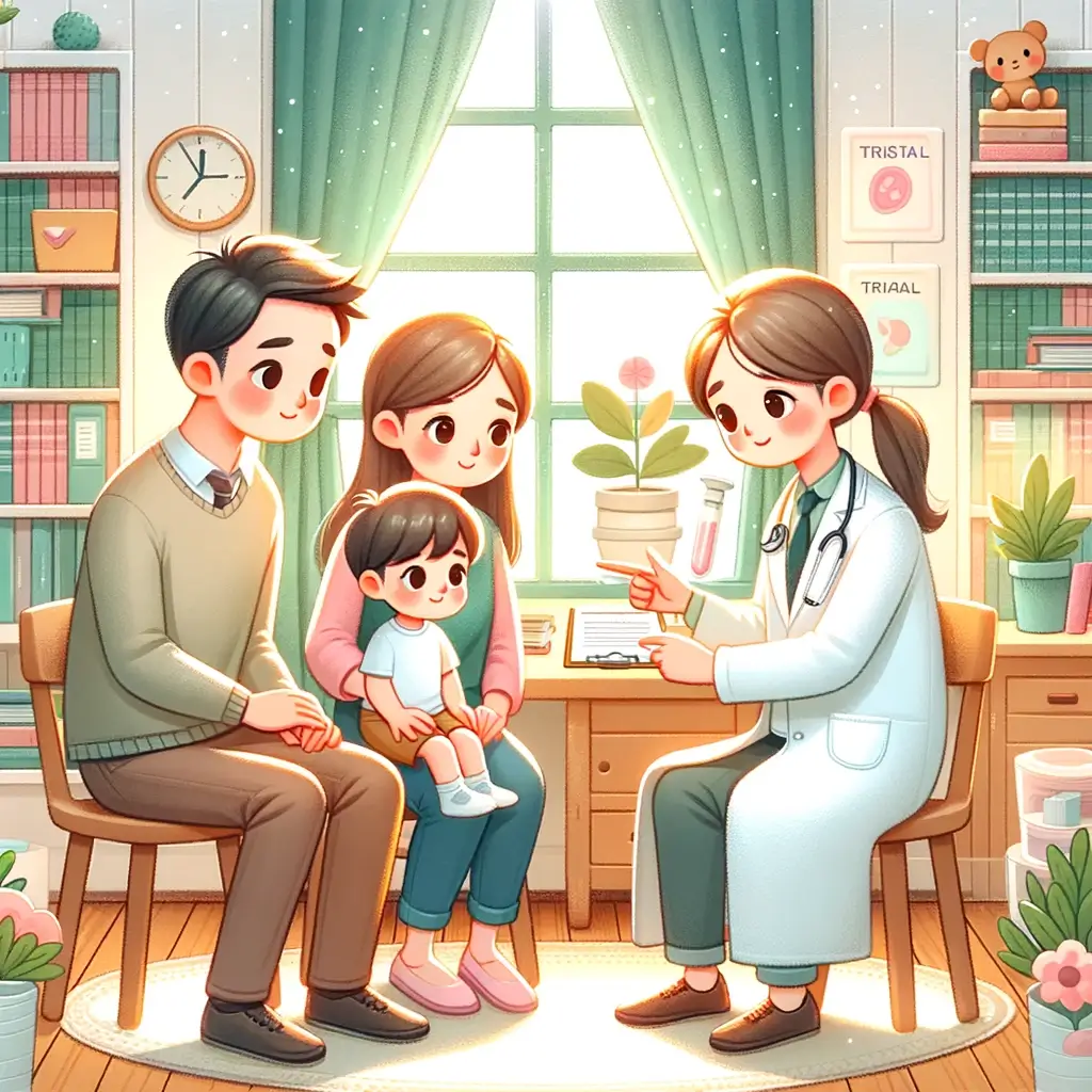 의사와 상담하고 있는 가족