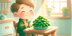 브로콜리 새싹을 먹고 있는 아이