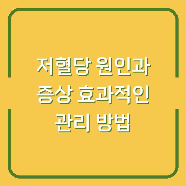 저혈당 원인과 증상 효과적인 관리 방법