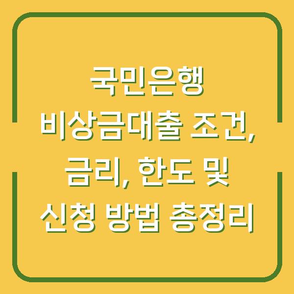 국민은행 비상금대출 조건, 금리, 한도 및 신청 방법 총정리