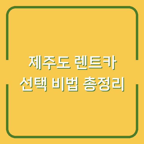 제주도 렌트카 선택 비법 총정리