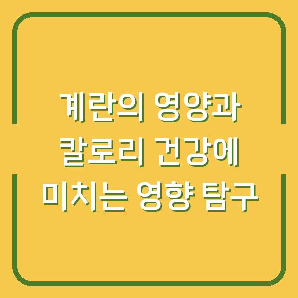 계란의 영양과 칼로리 건강에 미치는 영향 탐구