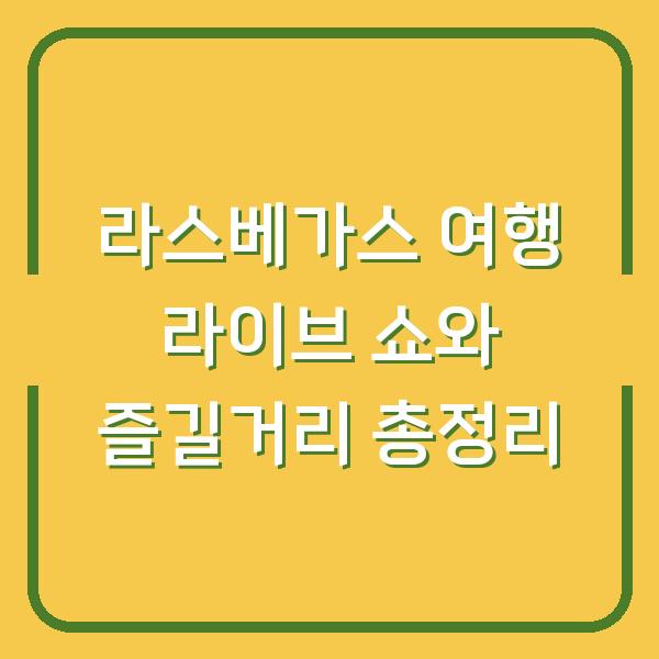 라스베가스 여행 라이브 쇼와 즐길거리 총정리