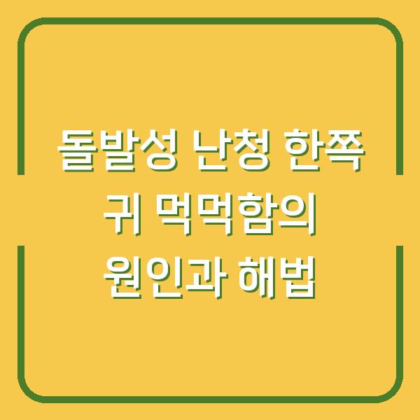 돌발성 난청 한쪽 귀 먹먹함의 원인과 해법