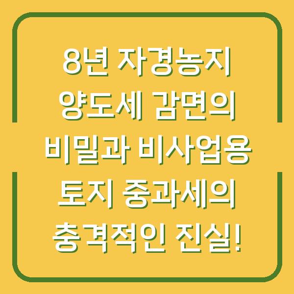 8년 자경농지 양도세 감면의 비밀과 비사업용 토지 중과세의 충격적인 진실!
