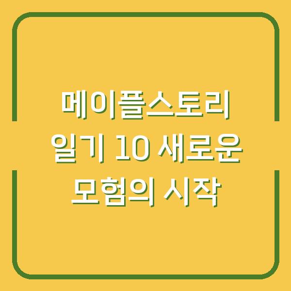 메이플스토리 일기 10 새로운 모험의 시작