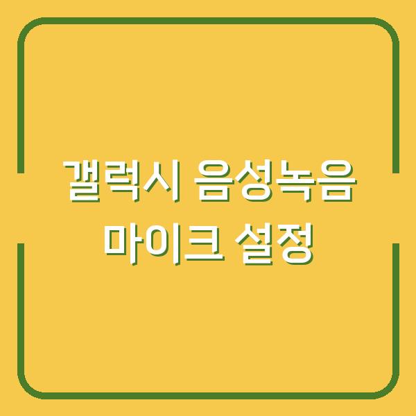 갤럭시 음성녹음, 잡음 없이 또렷하게 잡는 마이크 설정 3가지