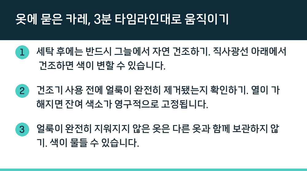 옷에 묻은 카레, 3분 타임라인대로 움직이기