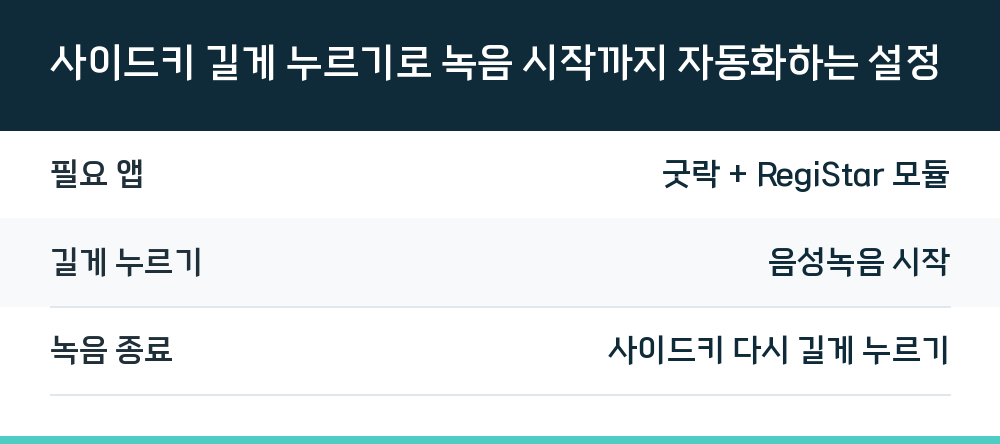 사이드키 길게 누르기로 녹음 시작까지 자동화하는 설정